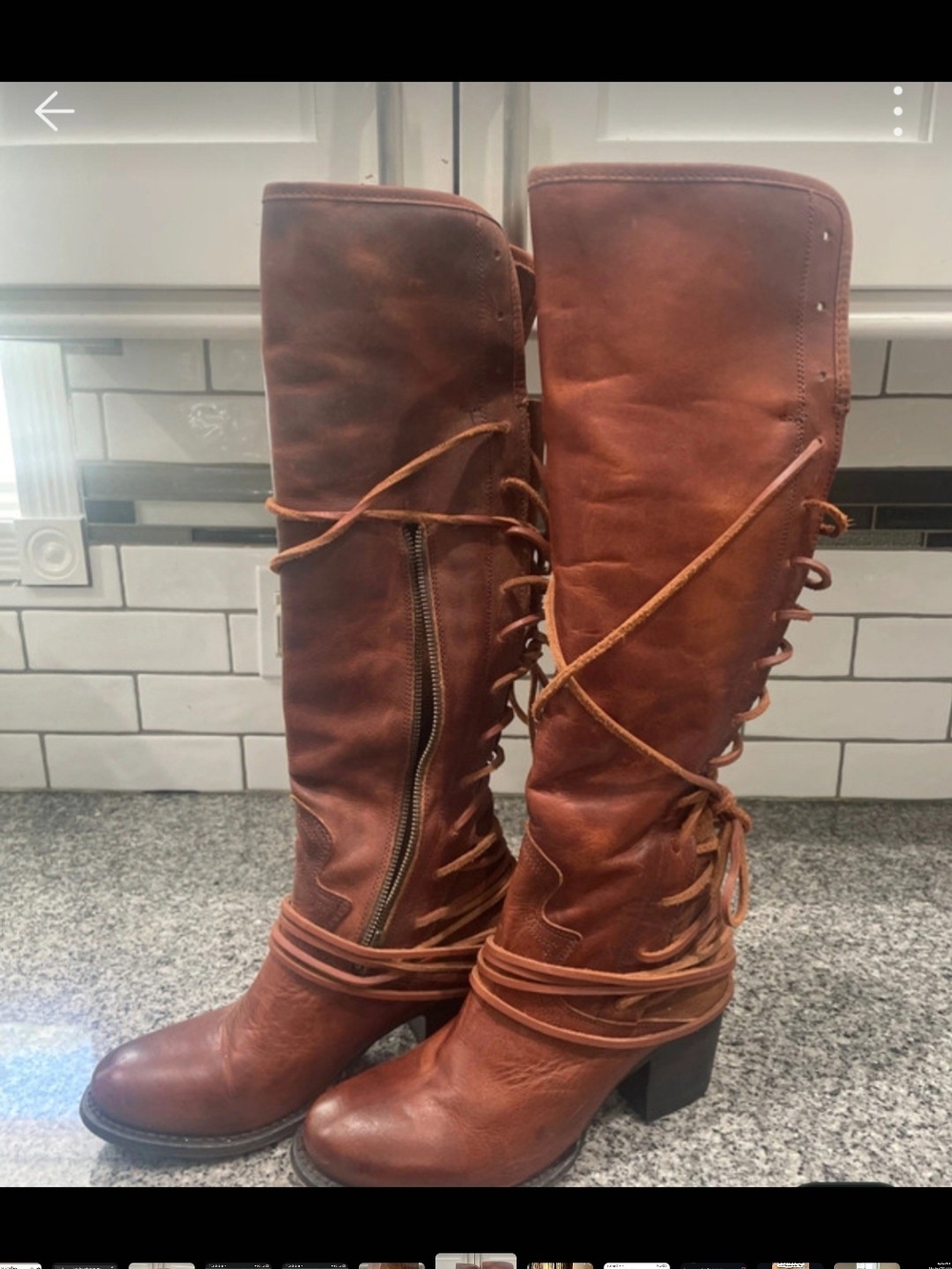 Freebird by Steven Coal Cognac Lace-Up Knee-High Leather Boots Size 10